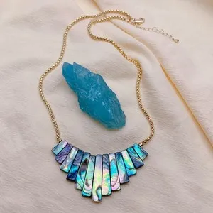 Authentic Natural Multi Color Abalone Shell Gold Plated Chain Necklace Simple Jewelry