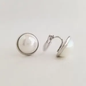 Authentic MABE Shell Pearl Clip ON Japanese White 16mm Earrings 14k White Gold Plated