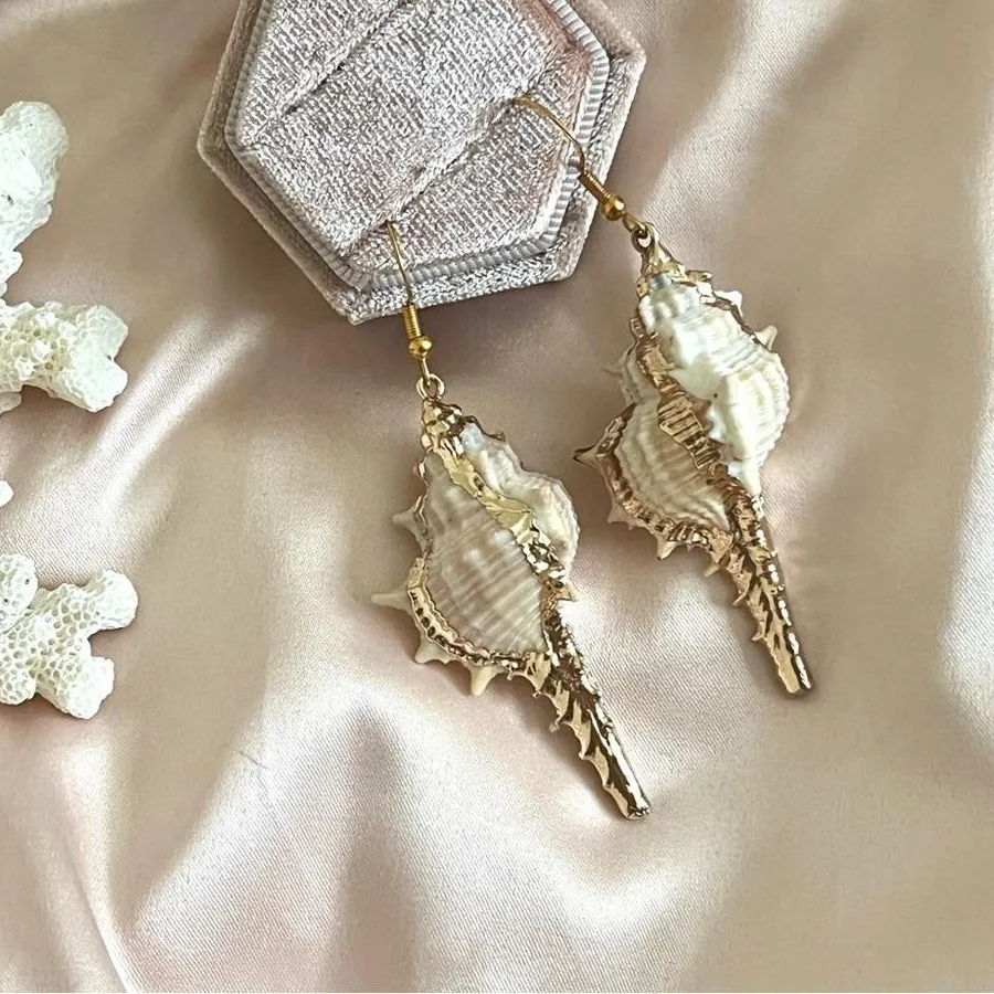 Authentic Golden Nautilus Whispers: Ethereal Sea Snail Hook Earrings