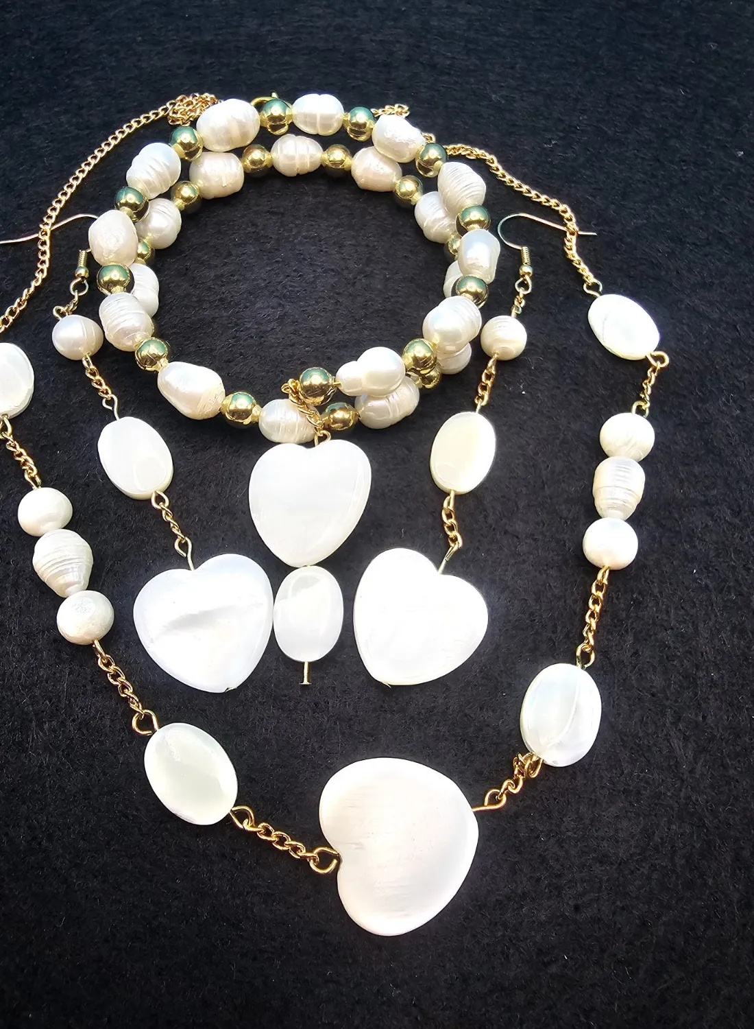 Authentic Mother Of Pearl Jewelry Set Shell Gold Plated Handmade