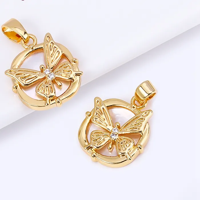 Authentic 18K Real Gold Plated Butterfly Pendant DIY Necklace Making Accessories,Natural Shell Square Charms  Accessory DIY Jewelry Crafts