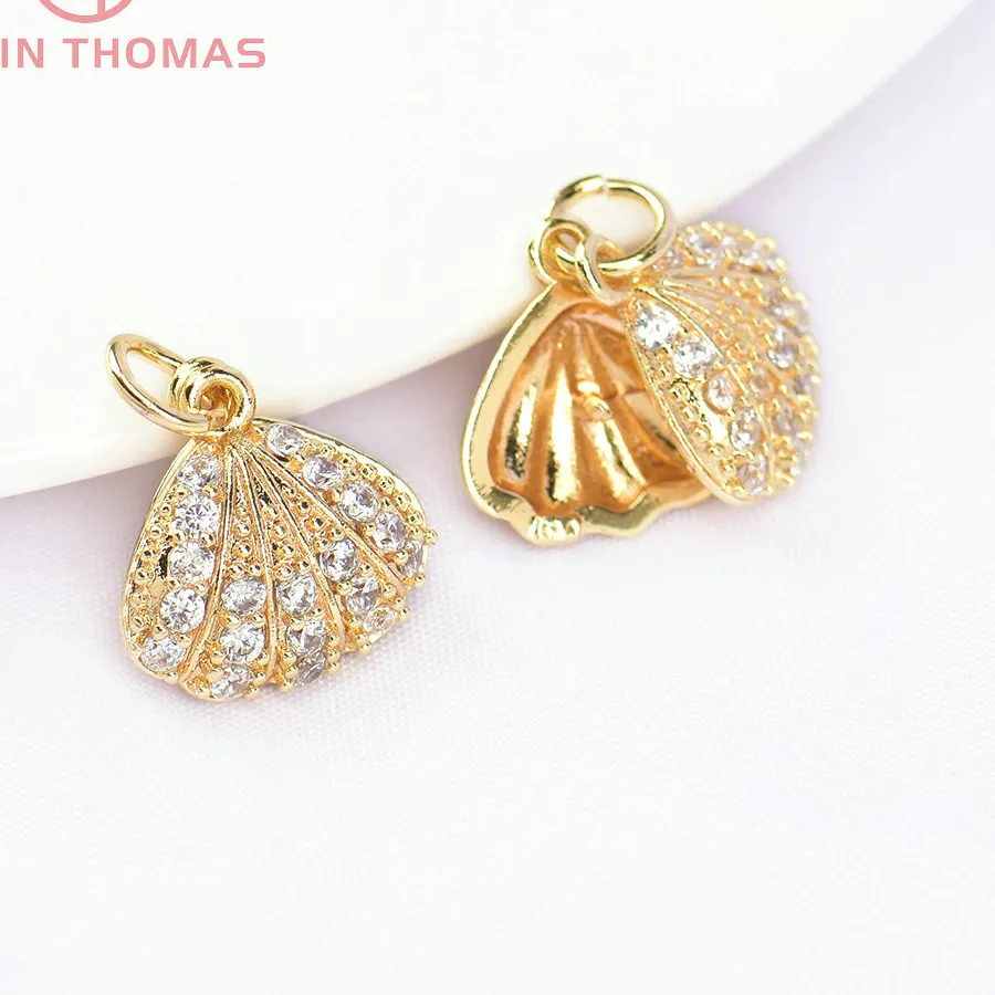 Authentic (5815) 6PCS 12.5x12MM 24K Gold Color with Zircon Shell Shape Pendants High Quality DIY Jewelry Making Findings