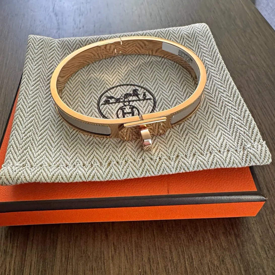 Authentic Hermès Mini Clic Kelly Bangle Bracelet Marron Glacé GM Rose Gold Plated
