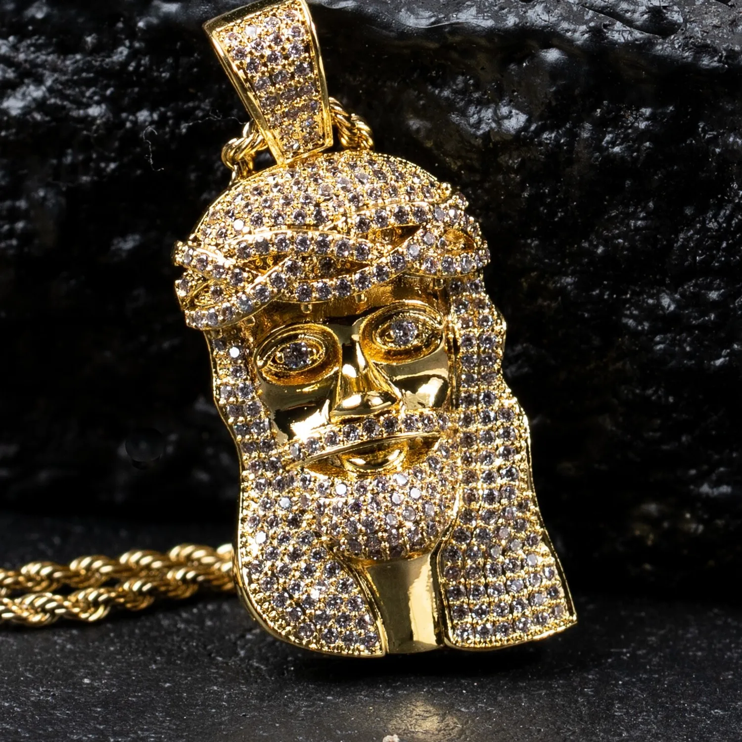 Authentic Gold Plated Mini Iced Jesus Piece Hip Hop Pendant With Rope Chain Necklace