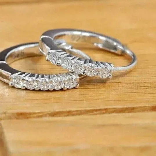 Authentic 14k White Gold Plated 1.40Ct Gorgeous Lab Grown Diamond Mini Hoop Earring