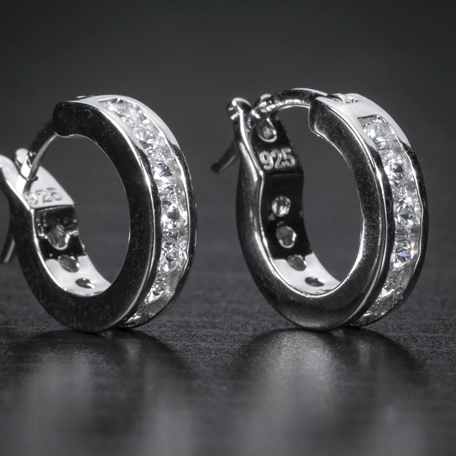 Authentic Celestial Frost: Mini White Gold Plated Sterling Silver Iced Hoop Earrings