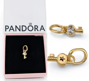 Authentic 100% Authentic PANDORA 14k Gold Plated Key Mini Dangle Charm 764339C01