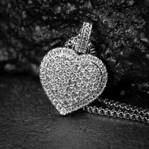 Authentic Women's White Gold Plated Iced Cz Ladies Mini Heart Shaped Pendant Necklace