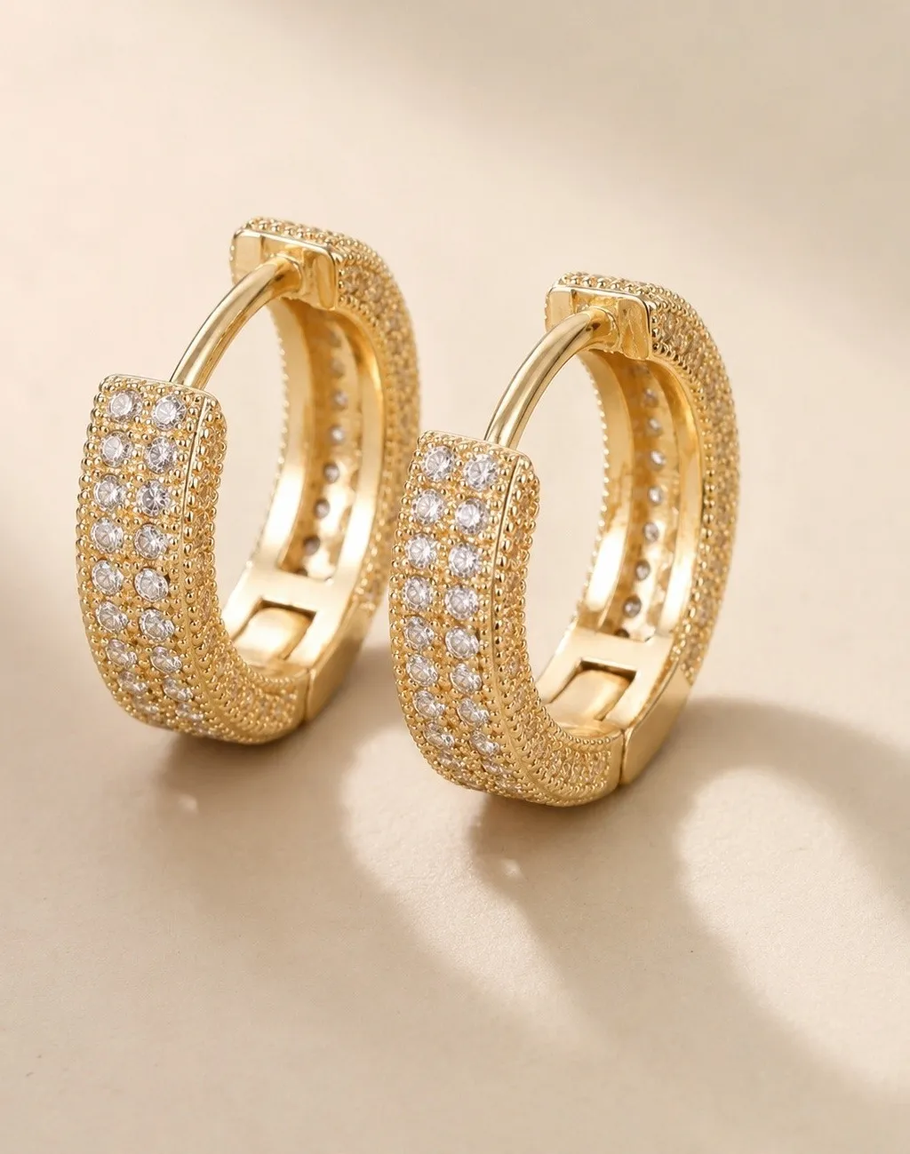 Authentic 18K Gold Plated CZ Huggie Hoop Earrings Pave Crystal Mini Hoops Gift Women