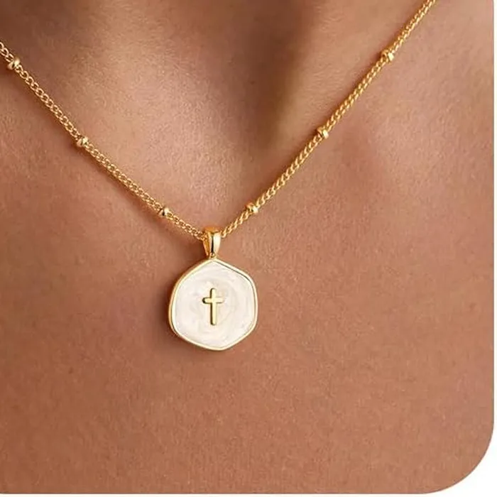 Authentic Divine Grace Mini Cross Choker - Sacred Light 14K Gold Plated Enamel Talisman