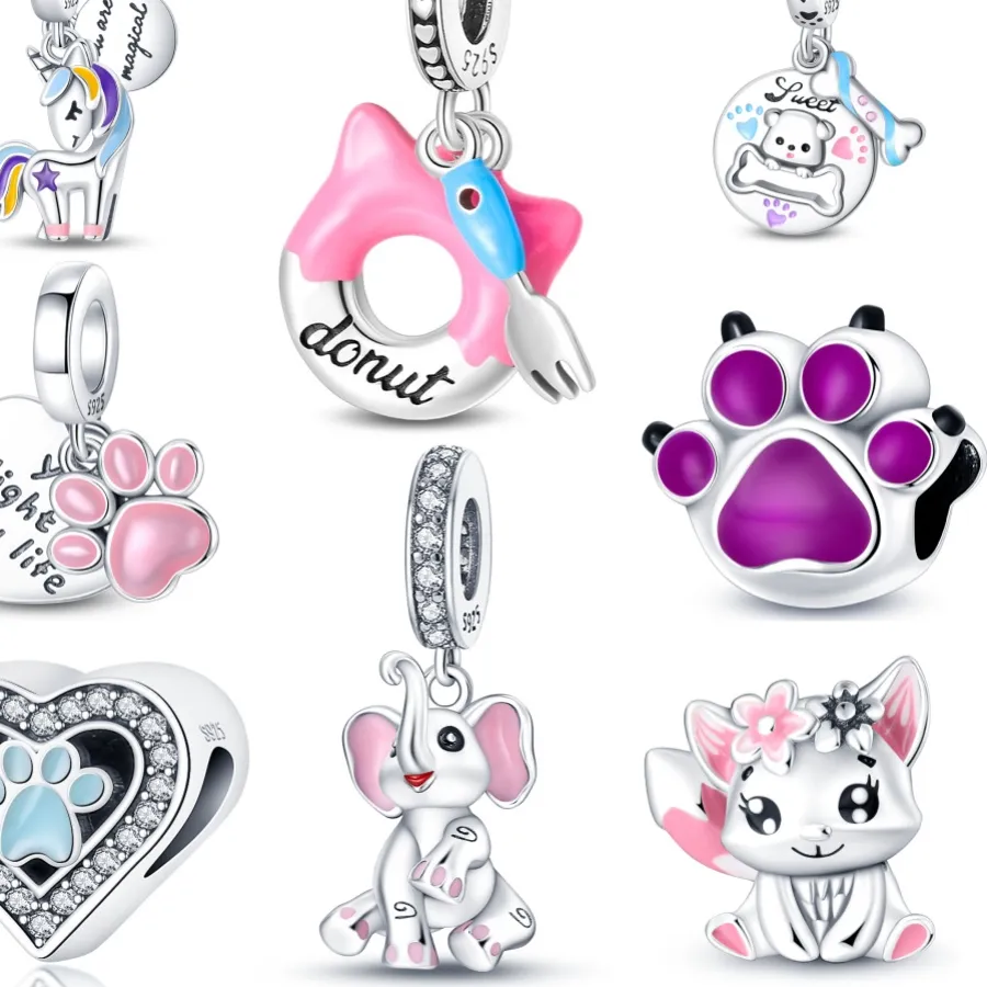Authentic Cymyss 925 Pure Silver Purple Cat Claw Pink Elephant Diy Suitable For Bracelets Colorful Boutique S925 Jewelry