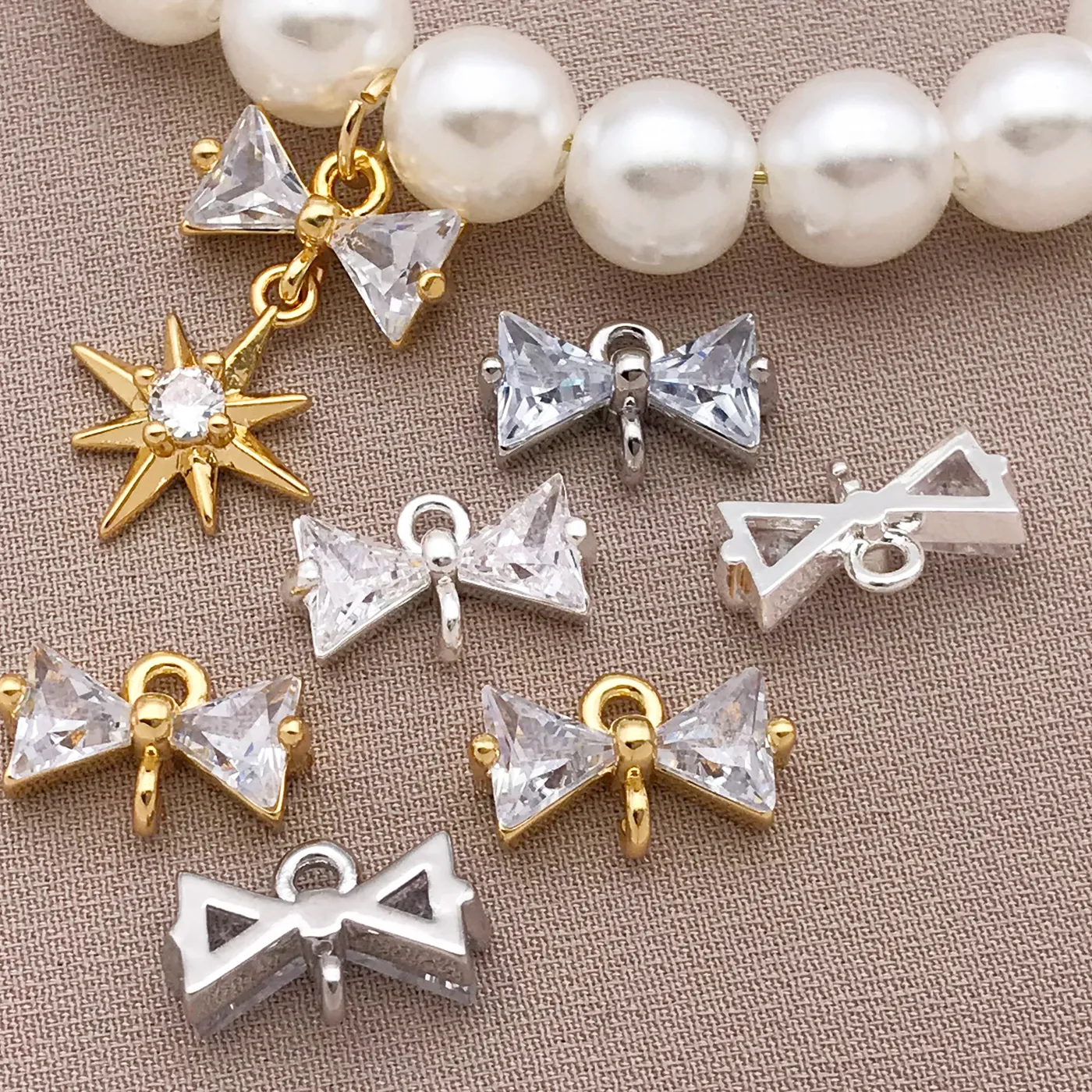 Authentic 2/4/6pcs 18k Gold Plated Zircon Small Mini Bow Connectors Charm Accessories For Bracelets Earrings Jewelry Making DIY