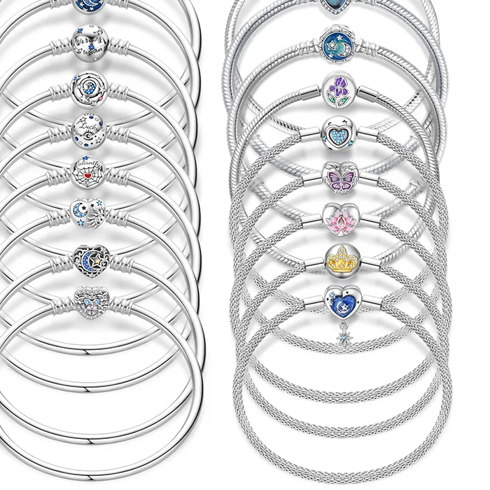 Authentic Original Bracelets 925 Sterling Silver 17-20CM Four Leaf Clover Heart Moon Sun Bracelet Fit DIY Charms Beads For Women Jewelry