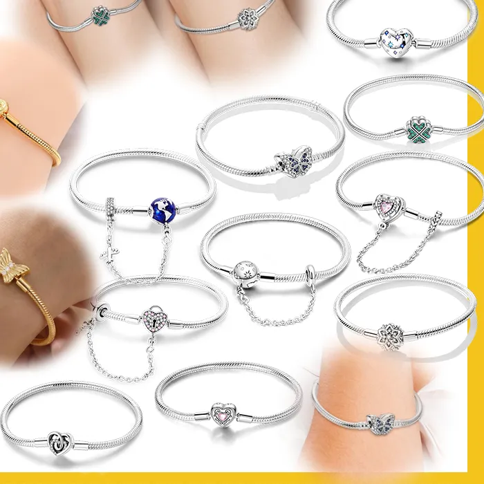 Authentic 925 Sterling Silver 17-20CM Bracelet Butterfly Four Leaf Clover Charms Beads Bracelet Fit DIY Birthday Anniversary Gifts