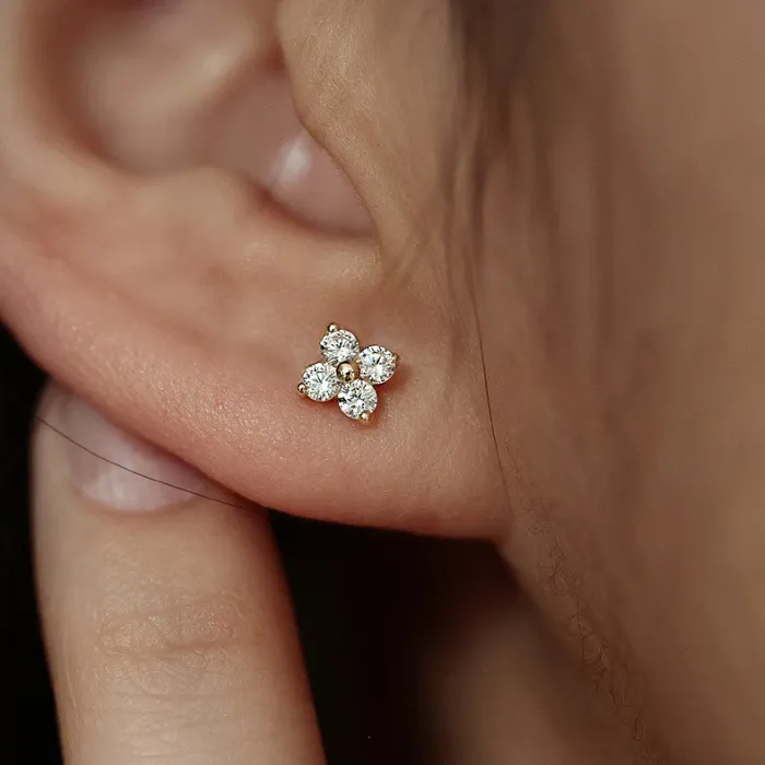 Authentic Delicate Sweet Four- Leaf Clover Flower Zircon Stud Earring 925 Sterling Silver Student School Jewelry Classmate Friendship