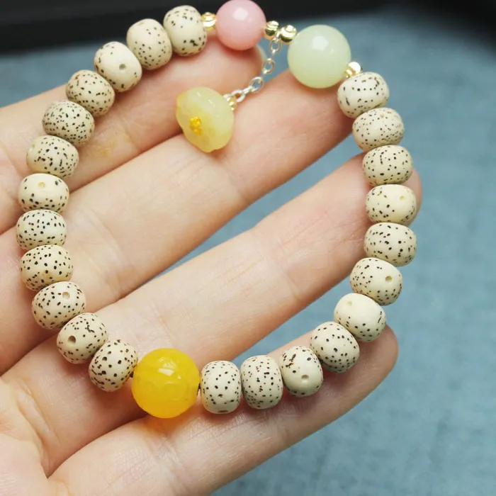 Authentic Year Star- Moon Bodhi Seed Bead Bracelet With Jade Lotus Pod, Decorative Jewelry And Prayer Beads