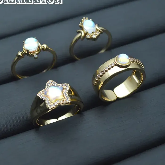 Authentic Celestial Lunar Radiance - 18K Gold Plated Moonstone Sacred Geometry Ring