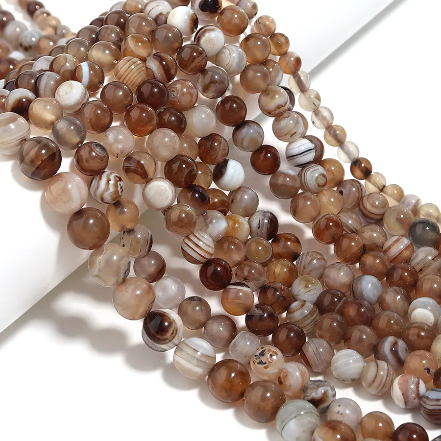 Authentic Strands of the Earth Weaver: Light Brown Stripe Crystal Agate Beads