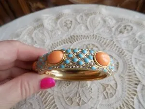 Authentic The Solar Horizon Hinged Bangle of Sunset Coral and Turquoise