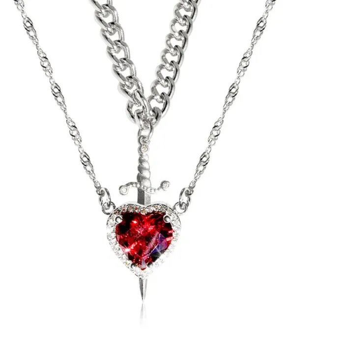 Authentic Heart and Sword Necklace - Couple Necklaces - 18k Gold Plated STAINLESS STEEL Zircon Crystal Ring Bracelet Necklace Jewelry Set