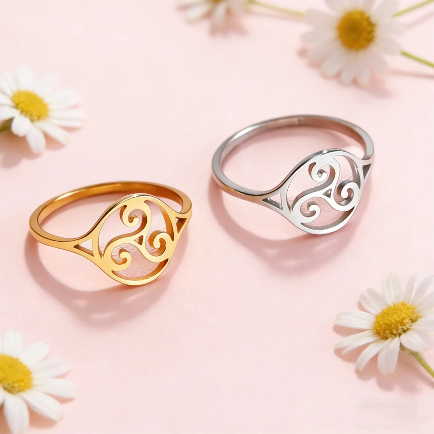 Authentic Triskele Triskelion Ring Stainless Steel Triple Spiral Amulet Finger Rings Vintage Jewelry Birthday Gift for Women
