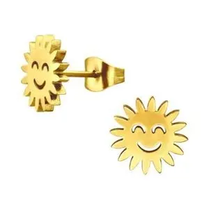 Authentic Smiley Face Sun Earrings Surgical Stud Gold Plated Earrings