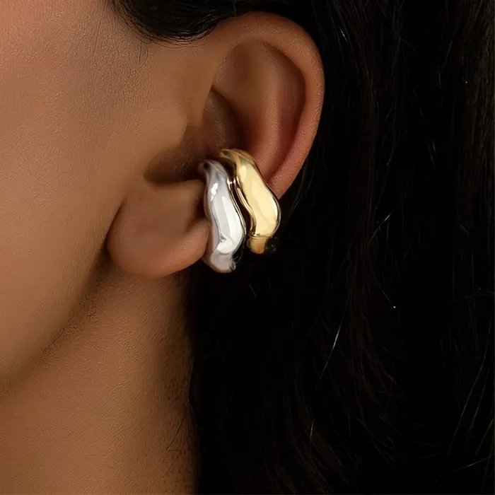 Authentic Celestial C-Shape Gold-Plated Ear Cuff of Timeless Flow