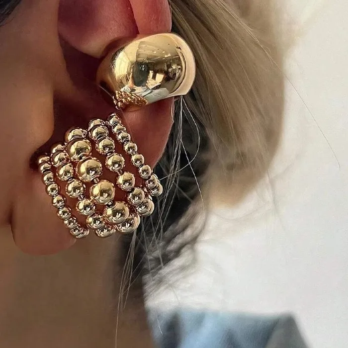 Authentic Exaggerated Wide Clip- On Earrings Gold Color Earring Vacation Jewelry