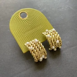 Authentic Anthropologie Demi Fine Pearly Rope Earrings 14K Gold Plated