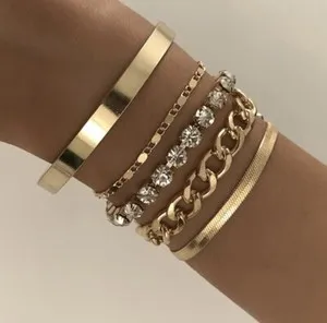 Authentic Celestial Harmony: Five-Piece Gold Plated Bangle Stacking Rhinestone Bracelet Set