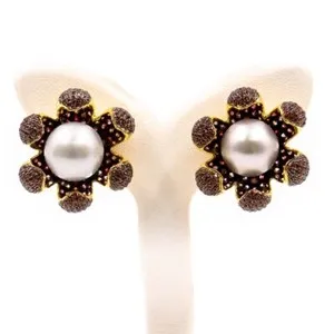 Authentic Celestial Blossom: Red Sapphire and Pearl Golden Talisman Earrings