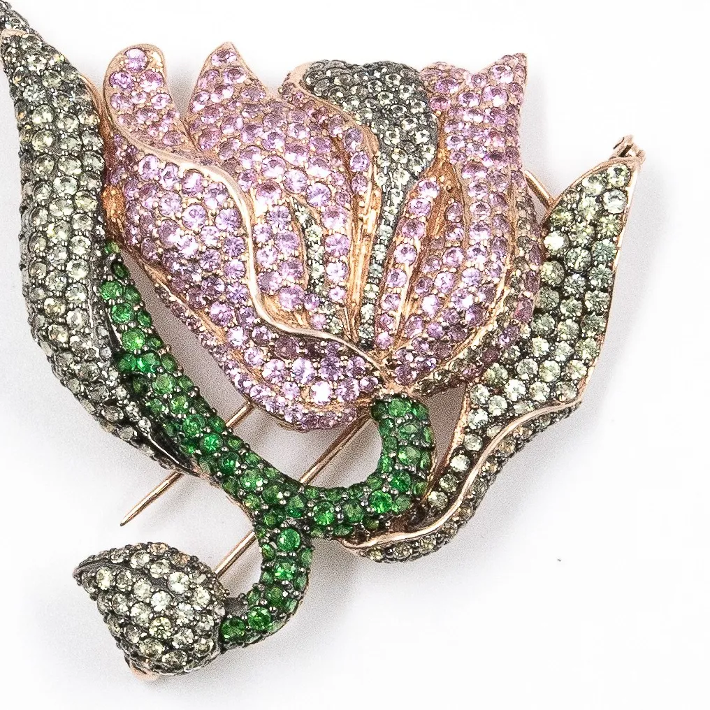 Authentic The Verdant Bloom of Eternal Harmony: Tsavorite and Sapphire Rose Talisman