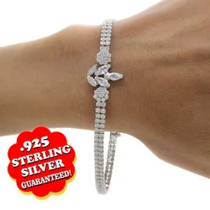 Authentic Celestial Blossom 14K White Gold Plated Two-Row Floral Harmony Bracelet