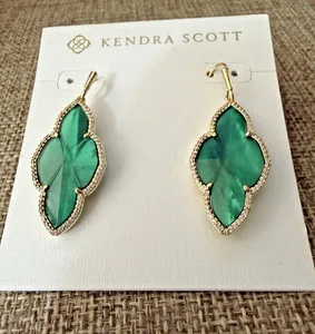 Authentic Kendra Scott Abbie Pave Frame Earrings Gold Plated Green Illusion NWT