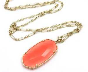 Authentic NWT Kendra Scott Reid Coral Illusion Faceted Gold Plated Long Pendant Necklace