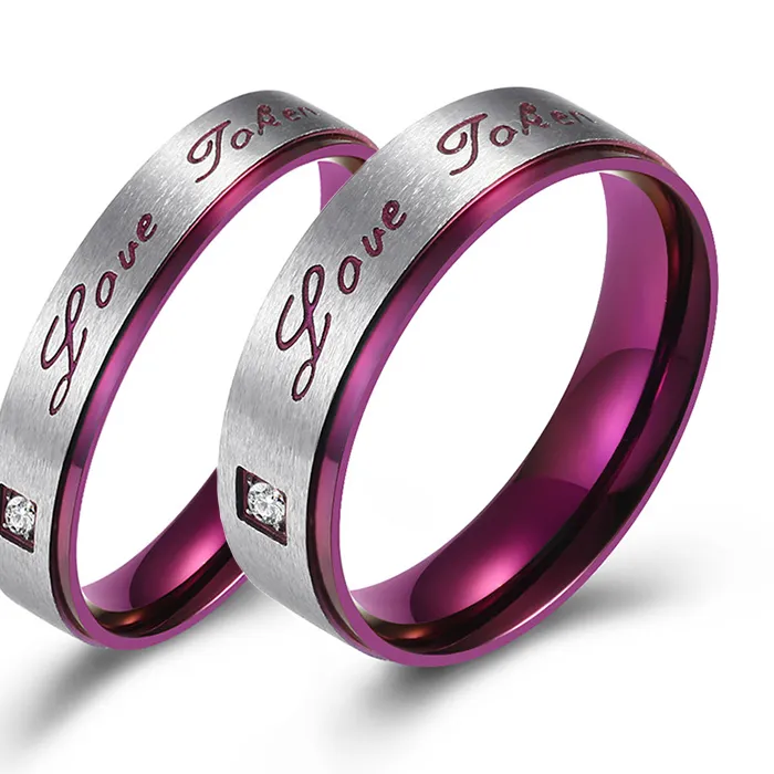 Authentic Purple Cubic Zirconia Women's Wedding Ring Men's and Women's Crystal Promise Love Charm Jewelry