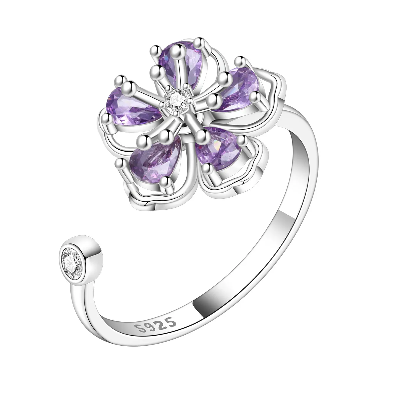 Authentic The Amethyst Blossom of Inner Harmony S925 Sterling Silver Ring