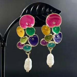 Authentic Gilded Aurora Boho Earrings with Luminous Baroque Pearls