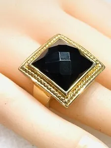 Authentic The Obsidian Bastion: Checkerboard Black Onyx and Gold Ring