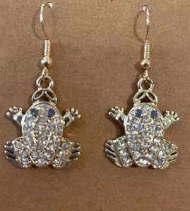 Authentic Leap into Serenity: Handcrafted Gold Plated Crystal Frog Charm Earrings