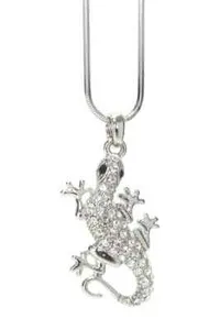 Authentic Awaken to Reptilian Power: Luminous White Gold Crystal Lizard Pendant