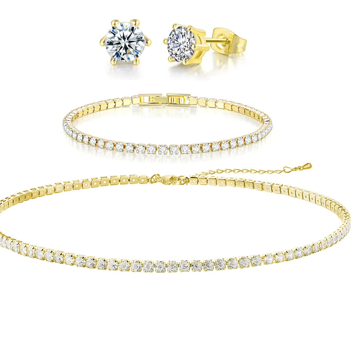 Authentic Celestial Radiance Set: 18k Gold-Plated Tennis Ensemble
