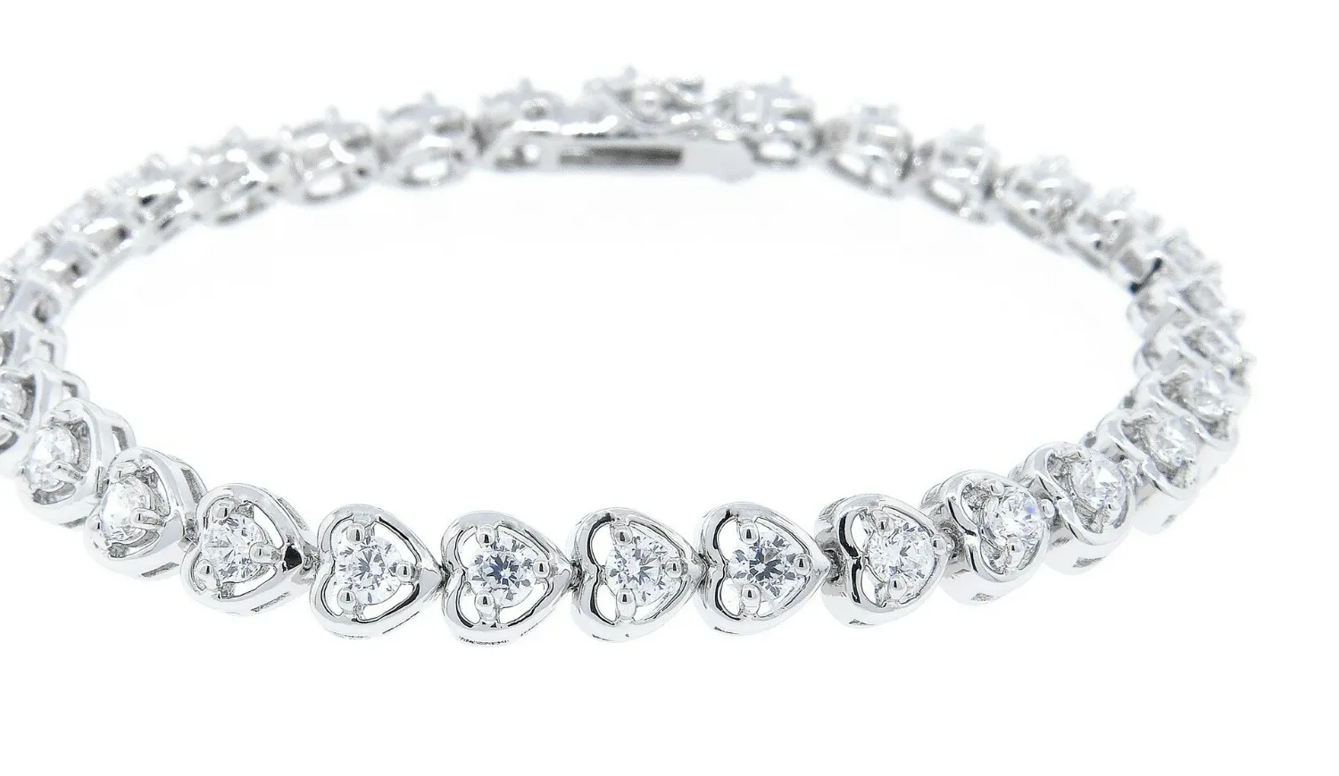 Authentic 18K White Gold Plated 3mm Heart Tennis Bracelet Round Cut 7.5" For Women Gift