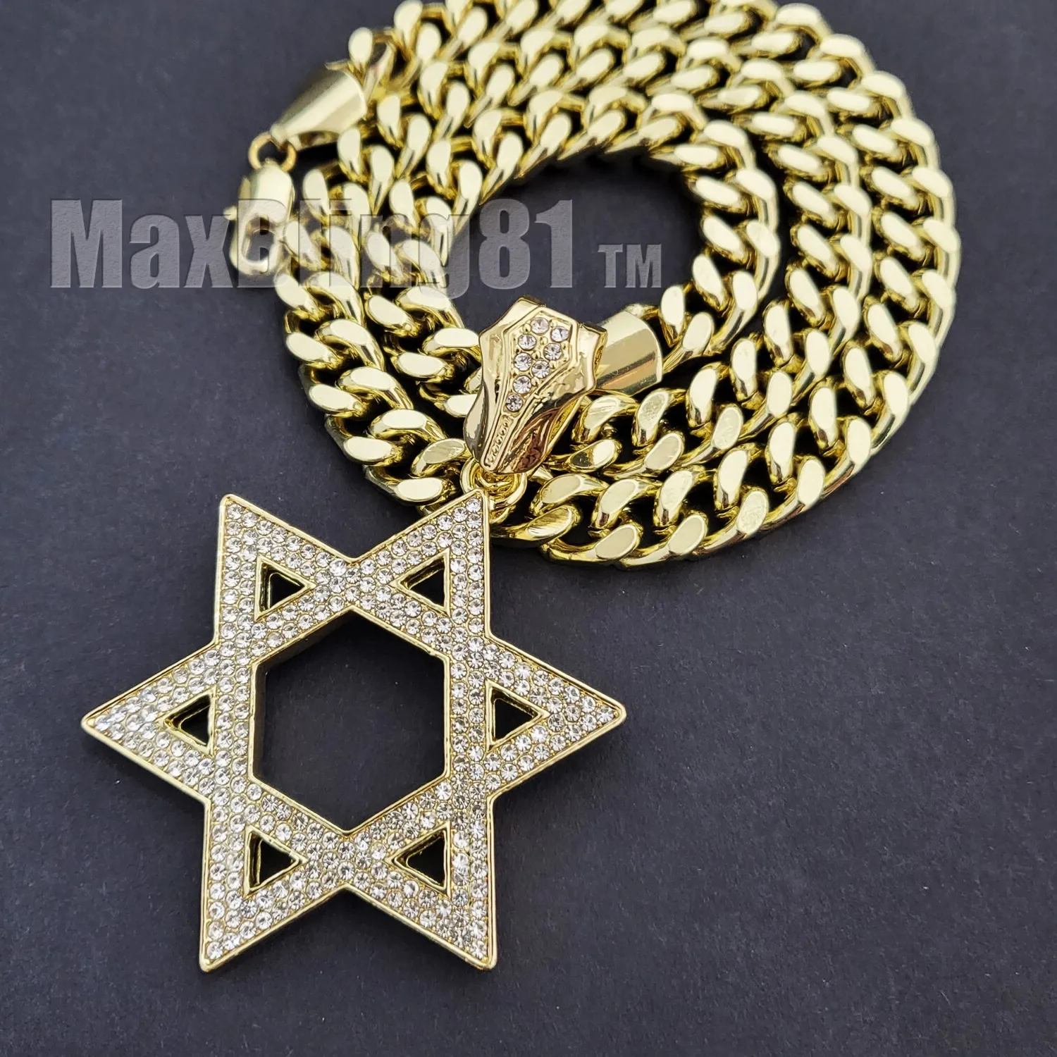 Authentic Radiant Shield: The Gold-Plated Star of David & Cuban Chain Talisman