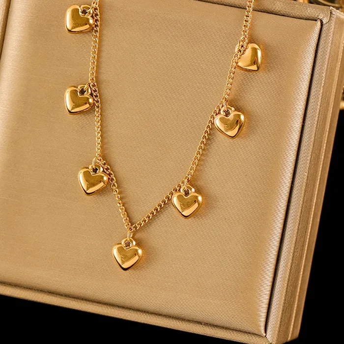 Authentic 316L Heart Love Pendant Necklace For Women 18K Gold Plated Neck Chain Jewelry Collar