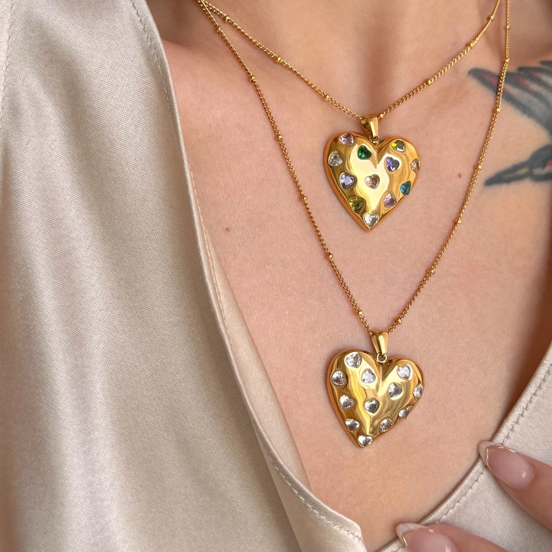 Authentic DASEIN Summer Cute Colorful Heart Necklace Earrings 18k Gold Plated Tarnish Free Jewelry Set for Lover