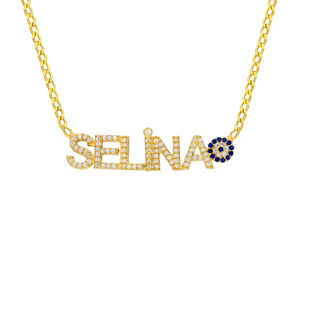Authentic Personalized 3D Zircon Name Necklace With Nazar English Name Evil Eye Pendant Custom Name Jewelry Muslim