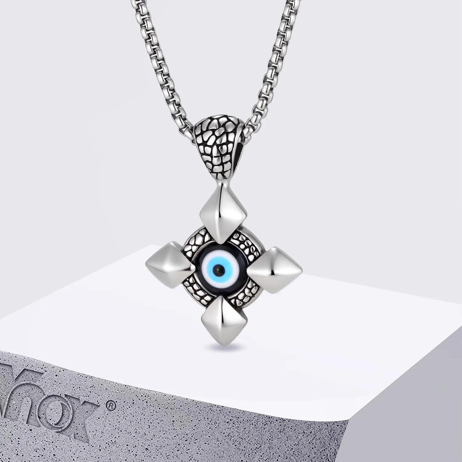 Authentic The Guardian Cross: Stainless Steel Turkish Nazar and Sacred Protection Pendant