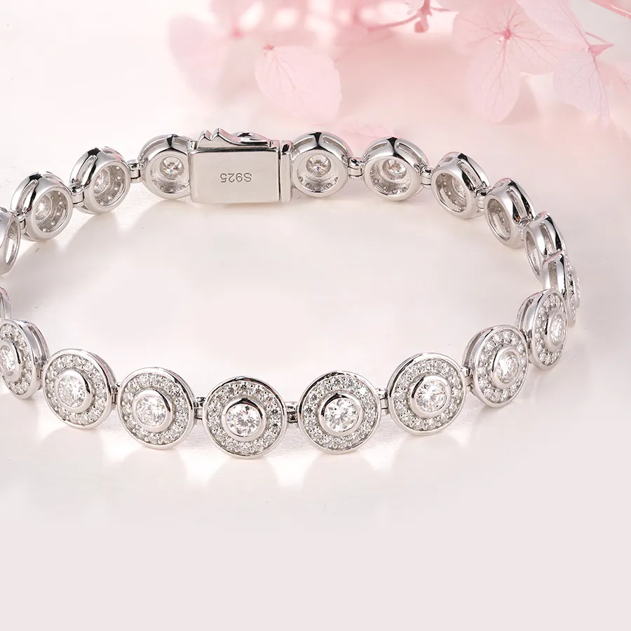 Authentic TYYL Round Moissanite Tennis Bracelet S925 Silver 18K Gold Plated Shiny Bracelets Chain for Women Wedding Bridal Charm Jewelry
