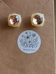 Authentic Radiant Dawn Square Studs in Warm Peach and Gold Plating
